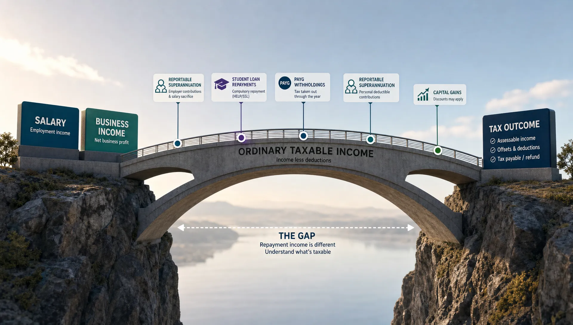 a-cash-flow-bridge-links-income-details-to-a-final-9a0b83af-1786836137670 A cash flow bridge links income details to a final tax result with student loan repayment markers.