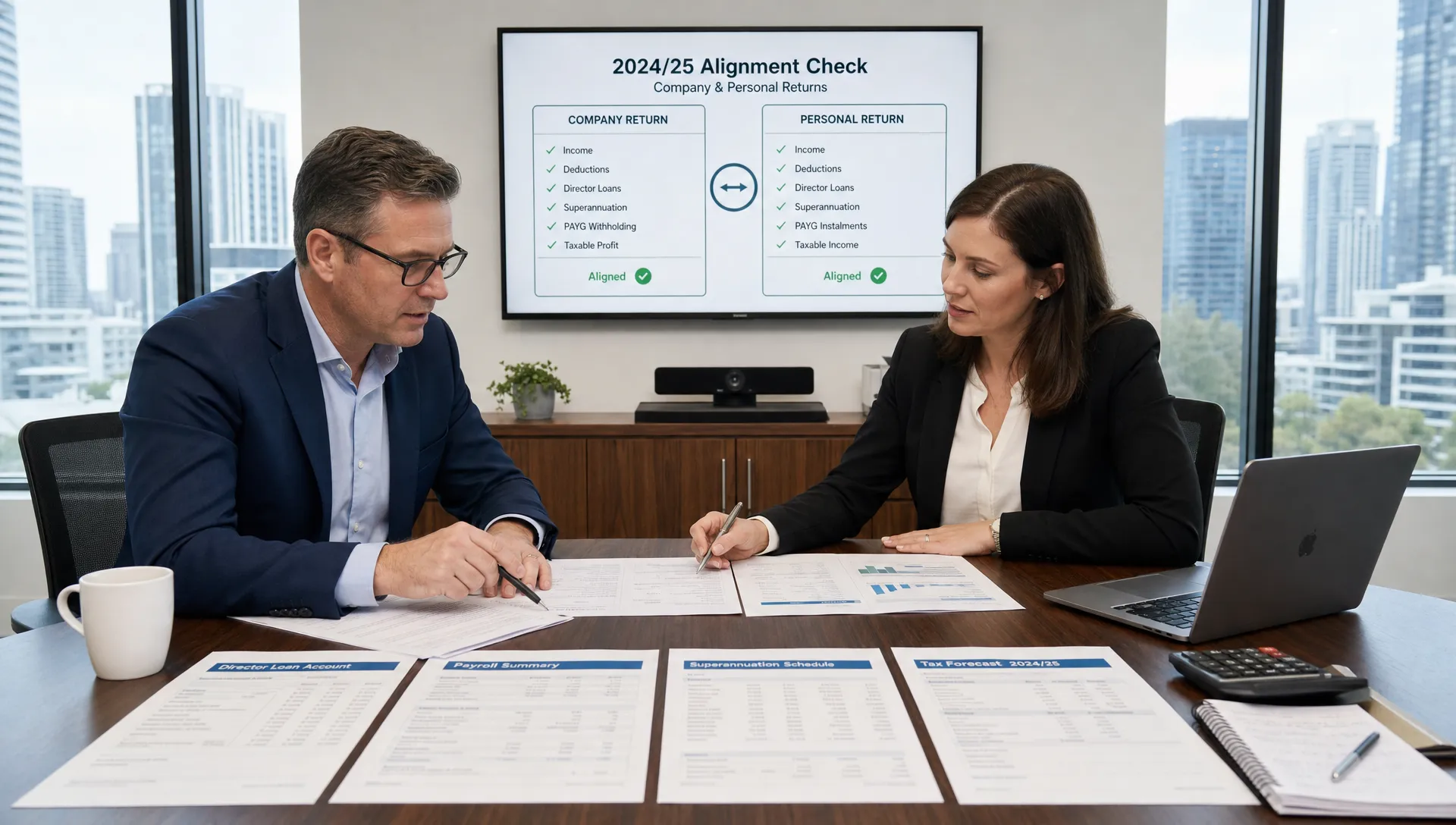 a-director-and-accountant-review-loan-schedules-pa-19b88d41-1787959020399 A director and accountant review loan schedules, payroll and superannuation before lodging returns.