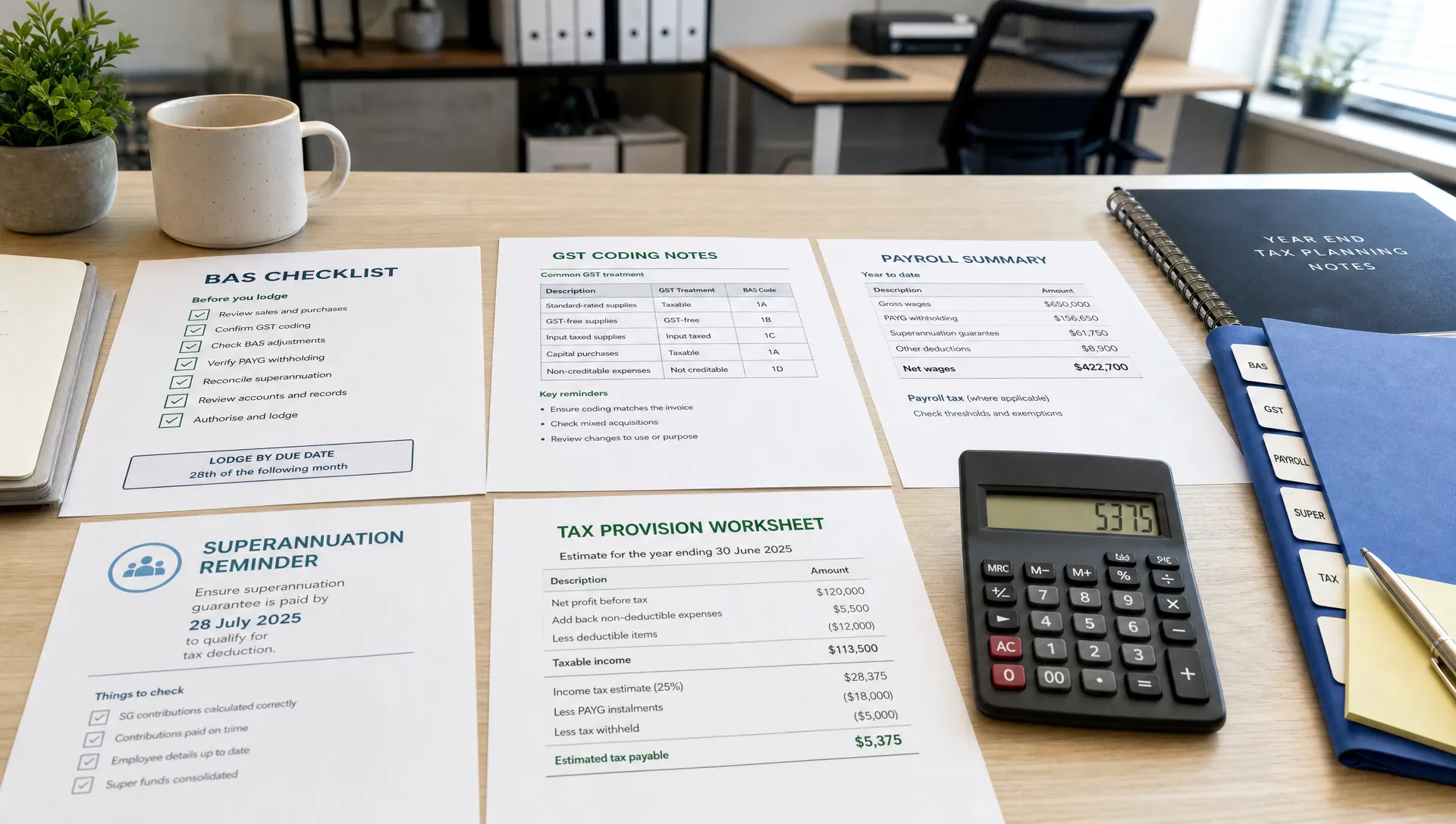 a-tax-planning-pack-shows-bas-gst-payroll-and-supe-84a2fbb4-1787613529707 A tax planning pack shows BAS, GST, payroll and superannuation records ready for review.