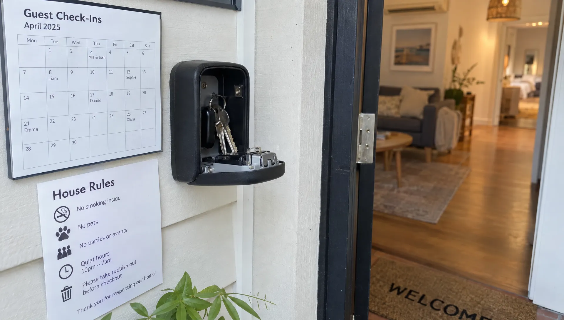 a-key-safe-and-check-in-calendar-beside-the-entran-c2e06a4c-1791959728568 A key safe and check-in calendar beside the entrance to an Airbnb rental, where guest access and property use form part of tax record keeping.