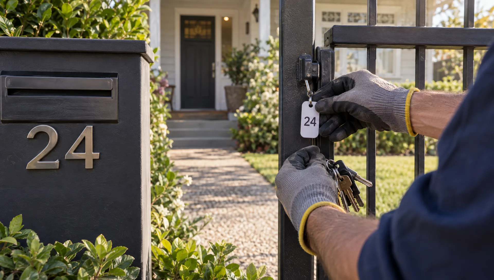 A tradesperson tags keys at a rental property's gate, grounding family tax planning in the ownership of an income-producing home.