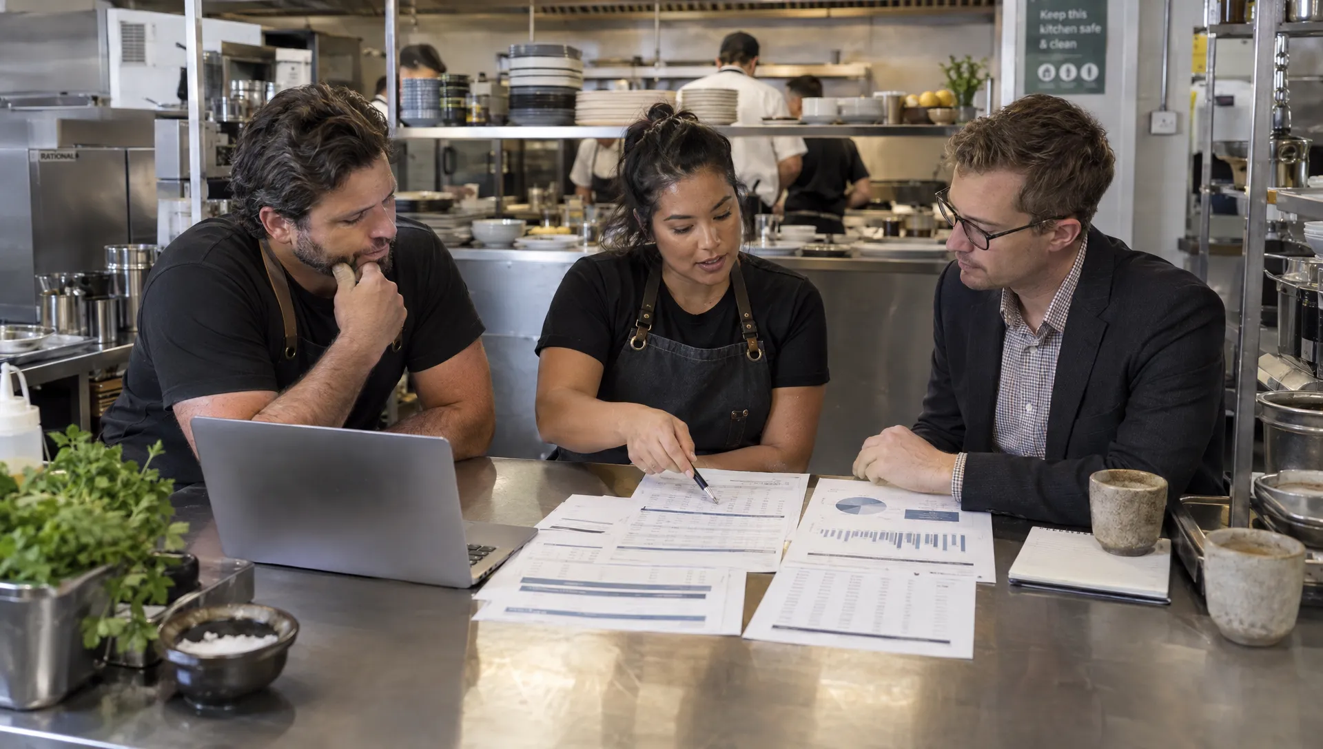 Business partners and their accountant review profit allocations, capital balances and cash-flow forecasts for cpa tax returns.