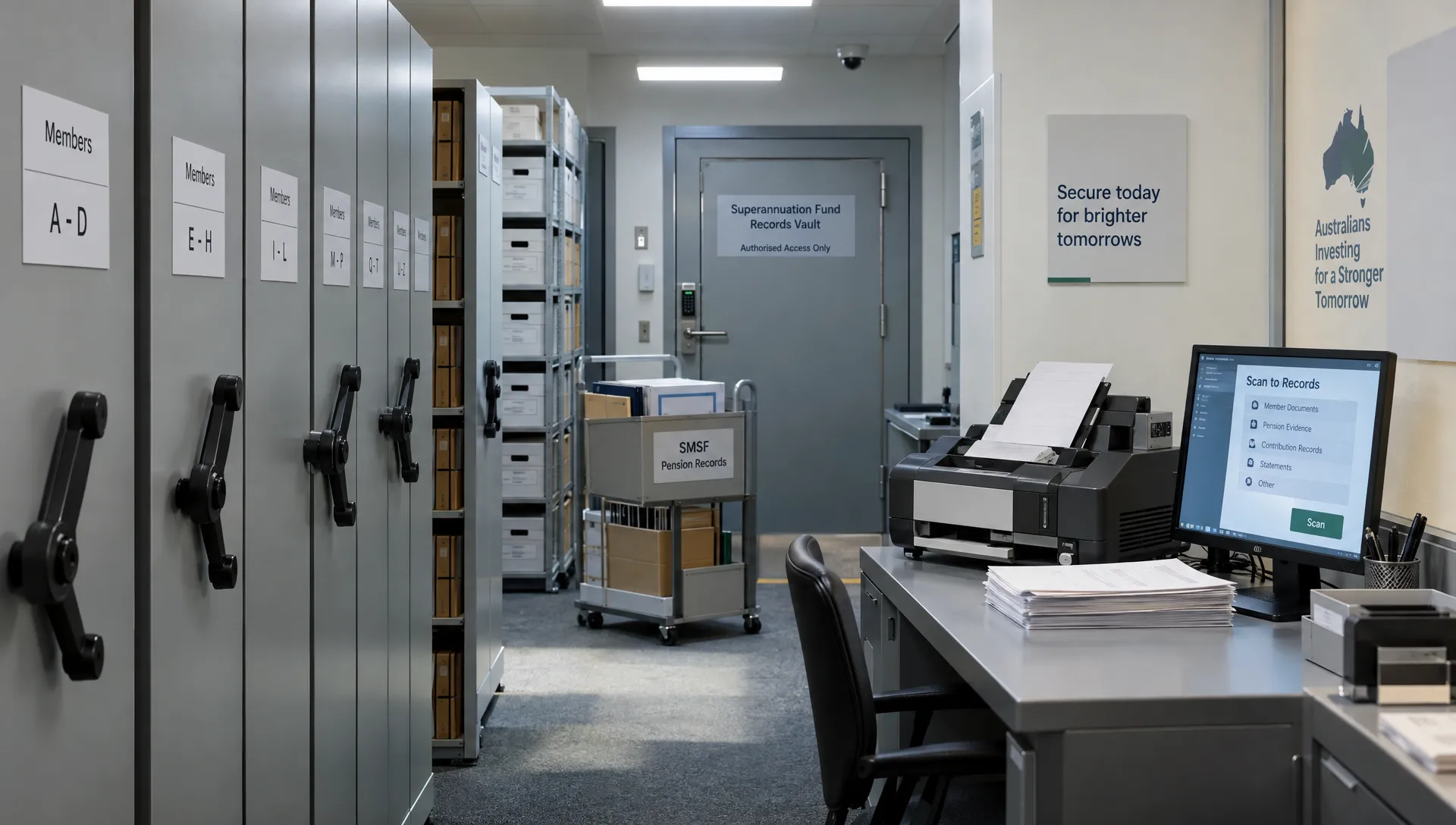 secure-cabinets-and-a-digital-records-station-form-48113673-1792806284563 Secure cabinets and a digital records station form an organised setting for SMSF pension administration.